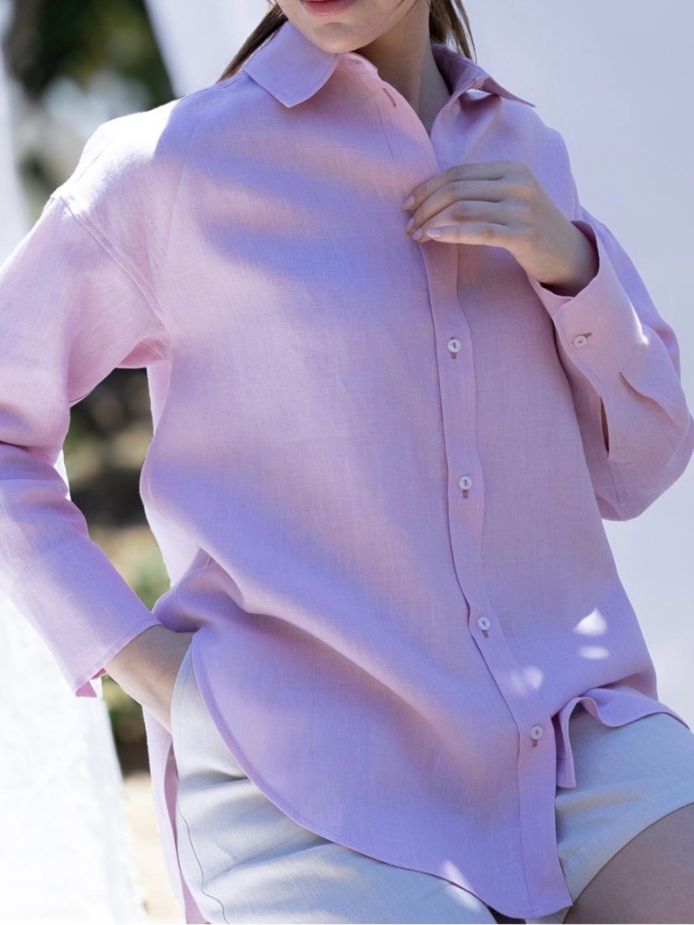 Sorita Oversized Linen Button-Up Shirt – Relaxed Long Sleeve Blouse